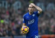 STOKE ON TRENT, ENGLAND - DECEMBER 17: Christian Fuchs of Leicester City reacts during the Premier League match between Stoke City and Leicester City at Bet365 Stadium on December 17, 2016 in Stoke on Trent, England.  (Photo by Michael Regan/Getty Images)